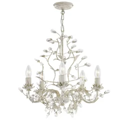 Lysekroner|Pendellamper ^ Searchlight Almandite lysekrone, 5 lyskilder, creme, guld