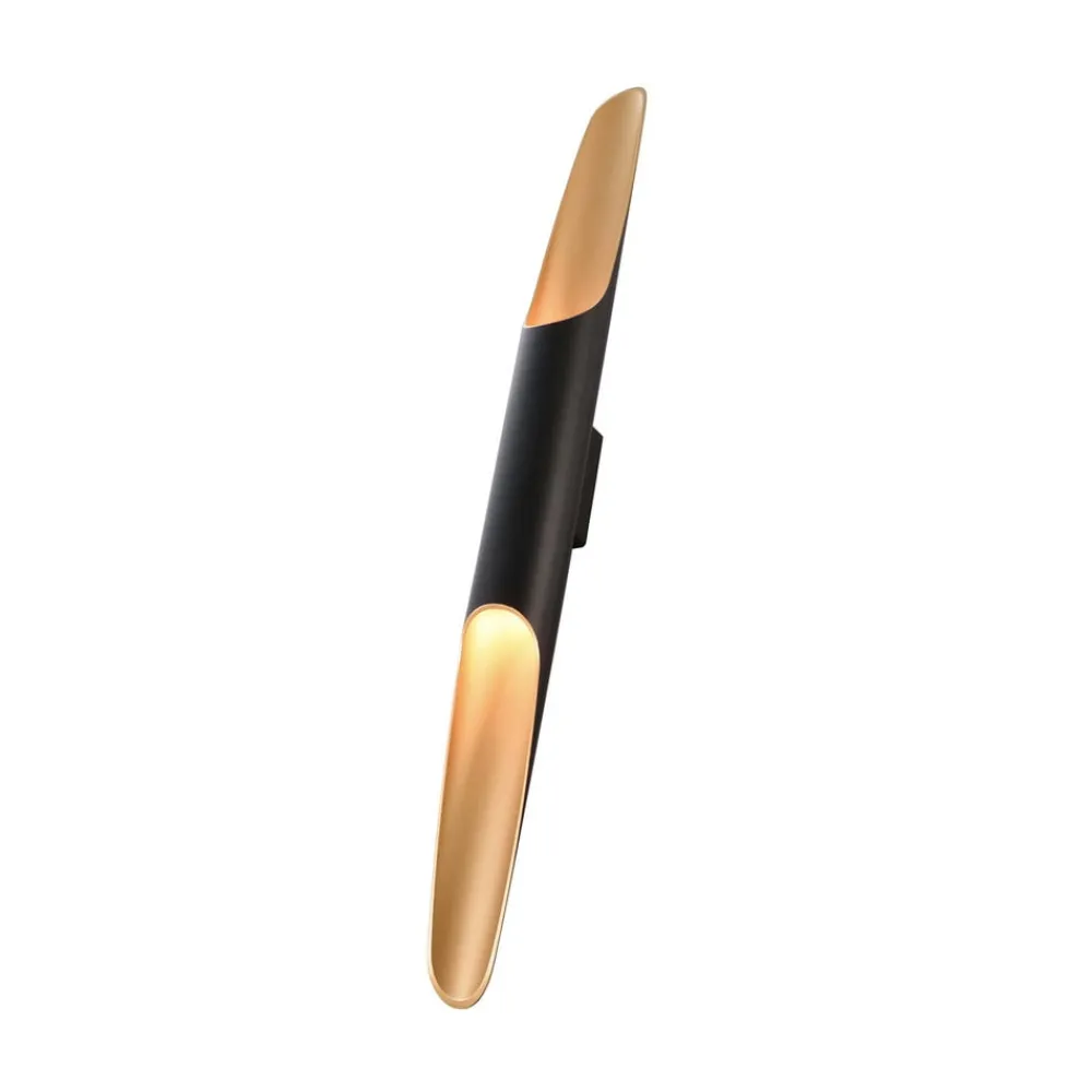 Væglamper ^ Deko-Light Apodis LED-væglampe, sort/guld, højde 80 cm, metal dæmpbar