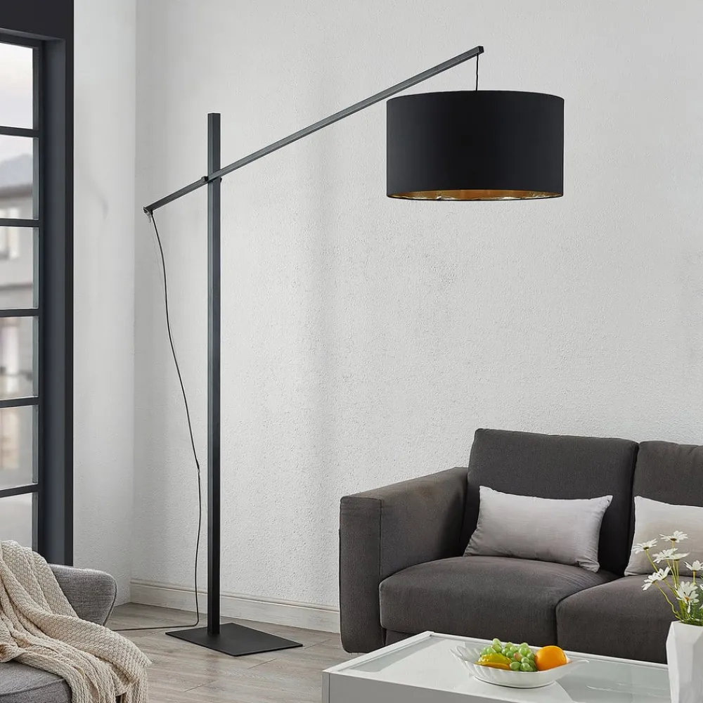 Arcchio Gulvlamper|Gulvlamper > buelampe Mossa, 200 cm, sort-guld, tekstil