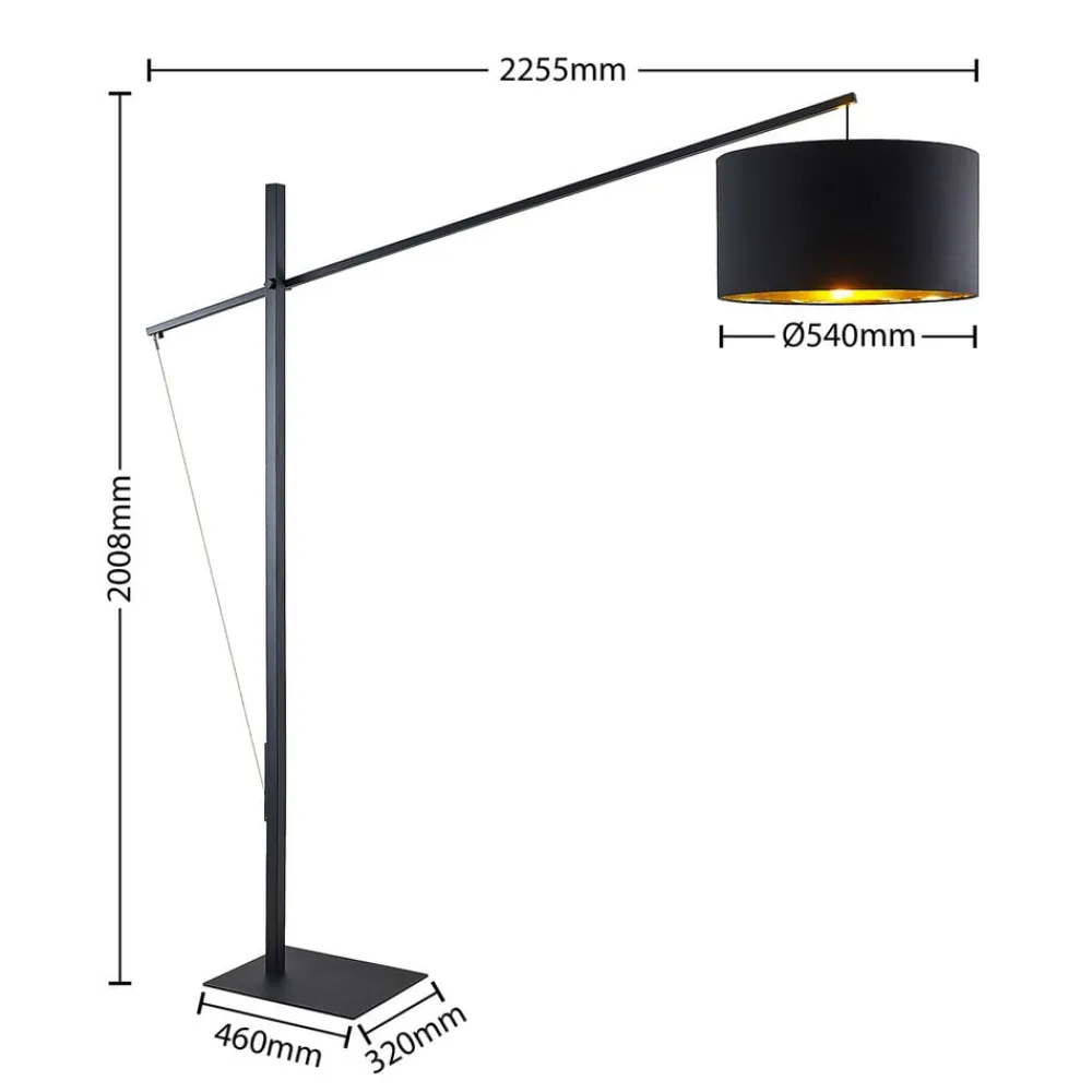 Arcchio Gulvlamper|Gulvlamper > buelampe Mossa, 200 cm, sort-guld, tekstil