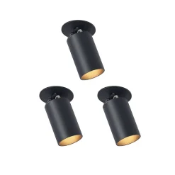 Gang|Loftlamper ^ Arcchio indbygningsspot Davin, sort, cylinder, sæt med 3 stk
