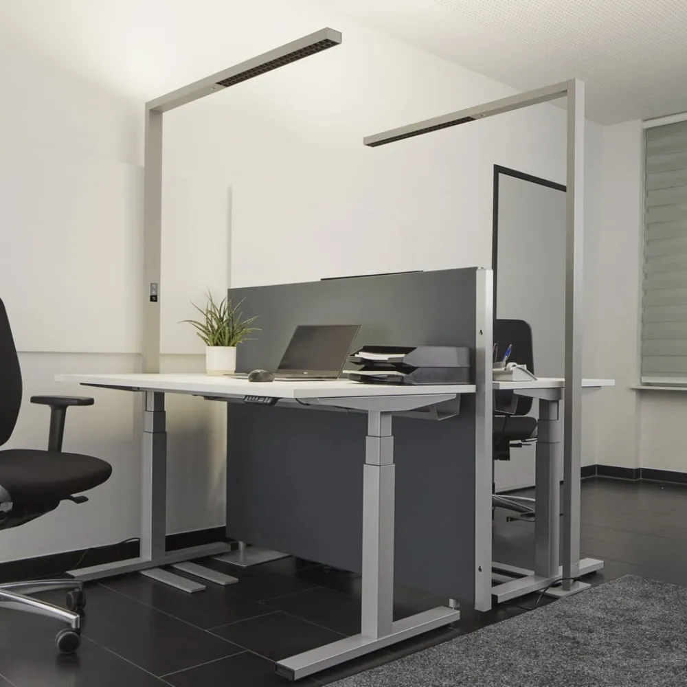 Arcchio Gulvlamper > LED-gulvlampe til kontor Jolinda, sølv, 4.000 K, sensor