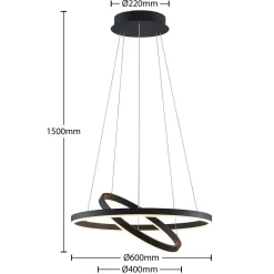Pendellamper|Pendellamper ^ Arcchio LED-hængelampe Albiona, sort, 2 ringe, Ø 60 cm