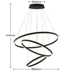 Arcchio Pendellamper|Pendellamper > LED-hængelampe Albiona, sort, 3 ringe, Ø 80 cm