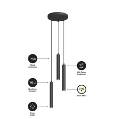 Arcchio Pendellamper > LED-pendellampe Franka, 3 lyskilder, Ø 24 cm, sort