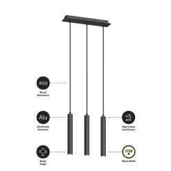 Arcchio Pendellamper > LED-pendellampe Franka, 3 lyskilder, lang, sort, aluminium