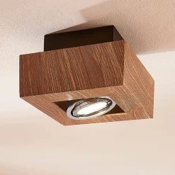 Arbejdsrum/Kontor|Spotlights ^ Arcchio spotlight Vince, 14 x 14 cm, træfarvet, metal, GU10