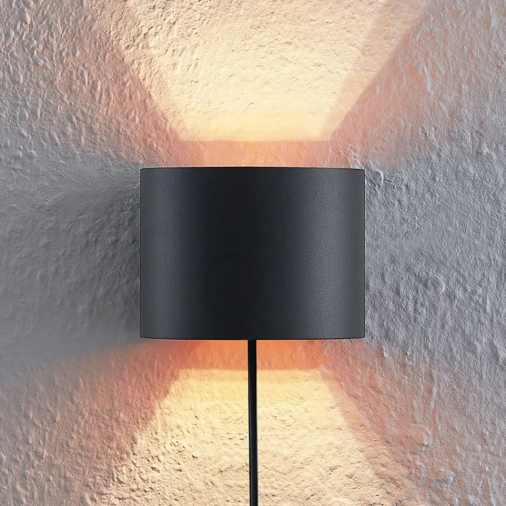 Væglamper|Væglamper ^ Arcchio væglampe Zuzana, rund, sort, stik, 13 cm