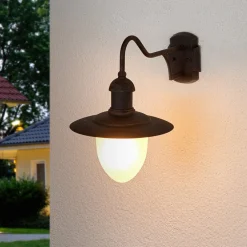 Væglamper ^ Lucide Aruba udendørs væglampe, Ø 25 cm, rustbrun