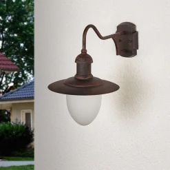 Væglamper ^ Lucide Aruba udendørs væglampe, Ø 25 cm, rustbrun