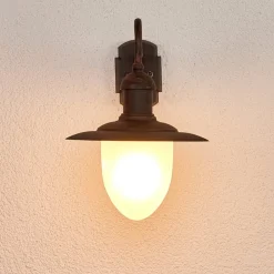 Væglamper ^ Lucide Aruba udendørs væglampe, Ø 25 cm, rustbrun
