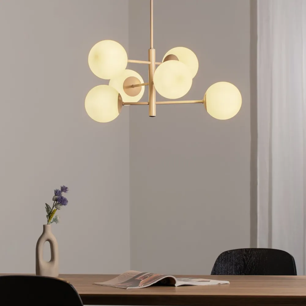 Domiluce Pendellamper > Aurora hængelampe, beige, Ø 60 cm, 6 lyskilder, glas, E14