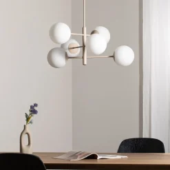 Domiluce Pendellamper > Aurora hængelampe, beige, Ø 60 cm, 6 lyskilder, glas, E14