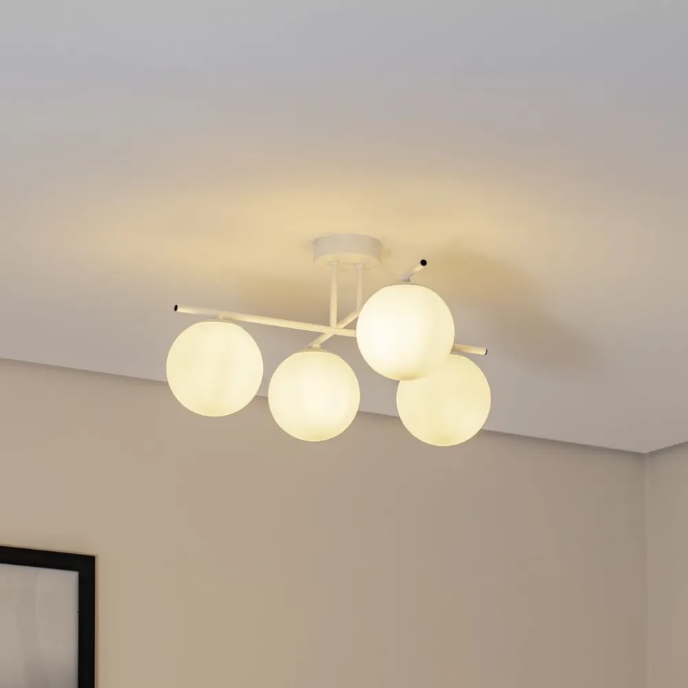 Domiluce Gang|Loftlamper > Aurora loftlampe, hvid, Ø 50 cm, 4 lyskilder, glas, E14