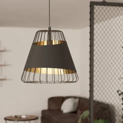 EGLO Pendellamper > Austell pendellampe, Ø 43 cm, sort/guld, metal, stof