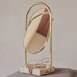 Møbel Og Interiør ^ AYTM Angui bordspejl, guld, højde 35 cm, glas, marmor