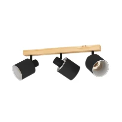 Loftlamper|Spotlights ^ EGLO Batallas loftspot, længde 48 cm, sort/træ, 3 lyskilder.