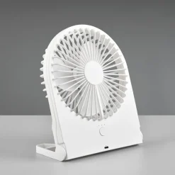 Loftventilatorer ^ Reality Leuchten Batteridrevet bordventilator Breezy, hvid, støjsvag