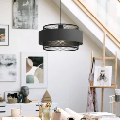 EGLO Pendellamper > Bazely hængelampe, Ø 40 cm, sort, stof