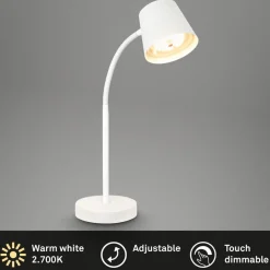 Arbejdsrum/Kontor|Bordlamper ^ Briloner Biwo LED-bordlampe, hvid, berøringsdæmper, metal