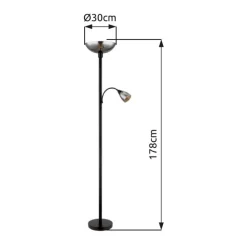 Gulvlamper ^ Globo Blade gulvlampe, højde 178 cm, sort/røgfarvet, 2 lyskilder.