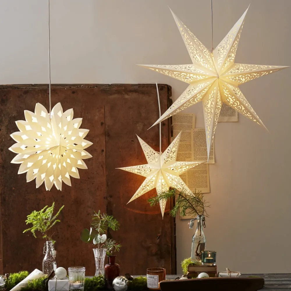 STAR TRADING Dekorationsbelysning|Julepynt > Blonderet papirstjerne, Ø 45 cm, hvid, uden belysning
