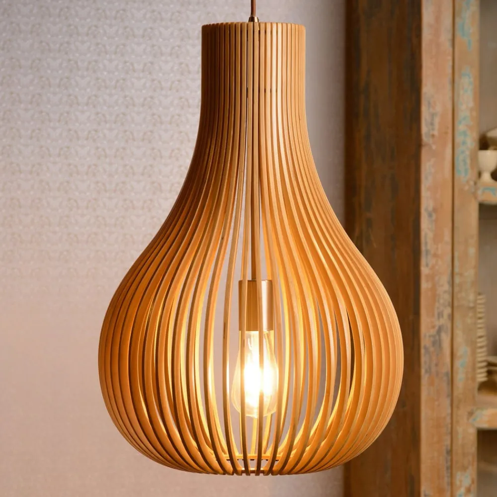 Pendellamper|Pendellamper ^ Lucide Bodo pendellampe, lyst træ