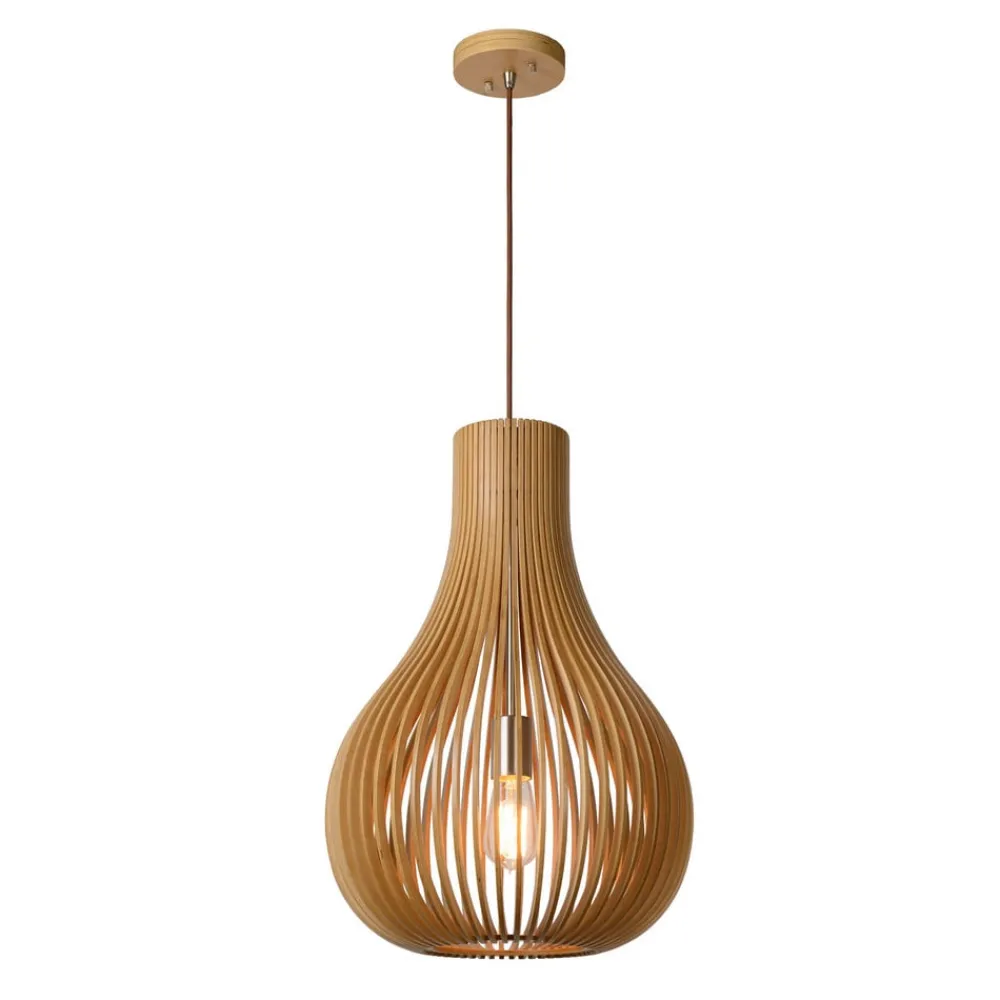 Pendellamper|Pendellamper ^ Lucide Bodo pendellampe, lyst træ
