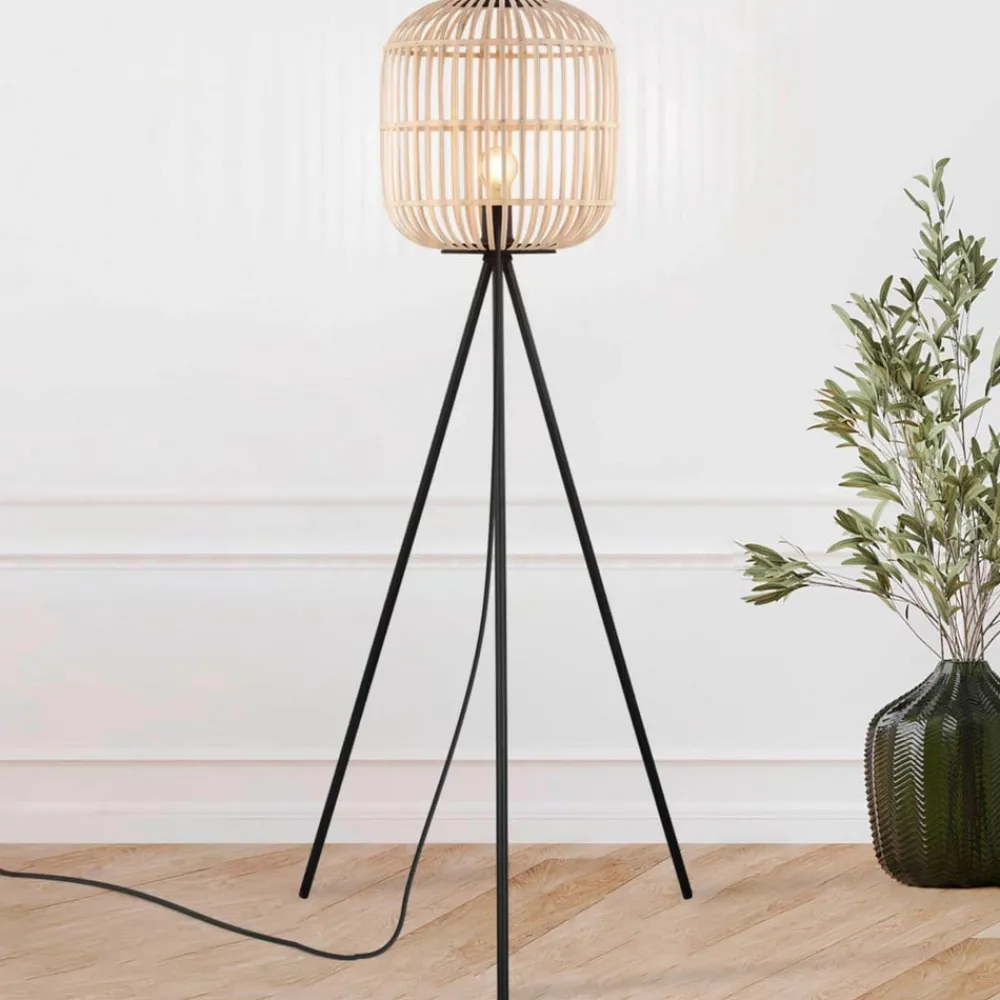 EGLO Gulvlamper|Gulvlamper > Bordesley gulvlampe, trefod, med træskærm