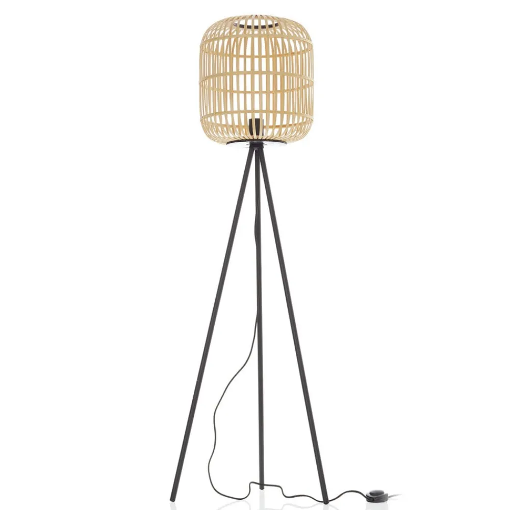 EGLO Gulvlamper|Gulvlamper > Bordesley gulvlampe, trefod, med træskærm