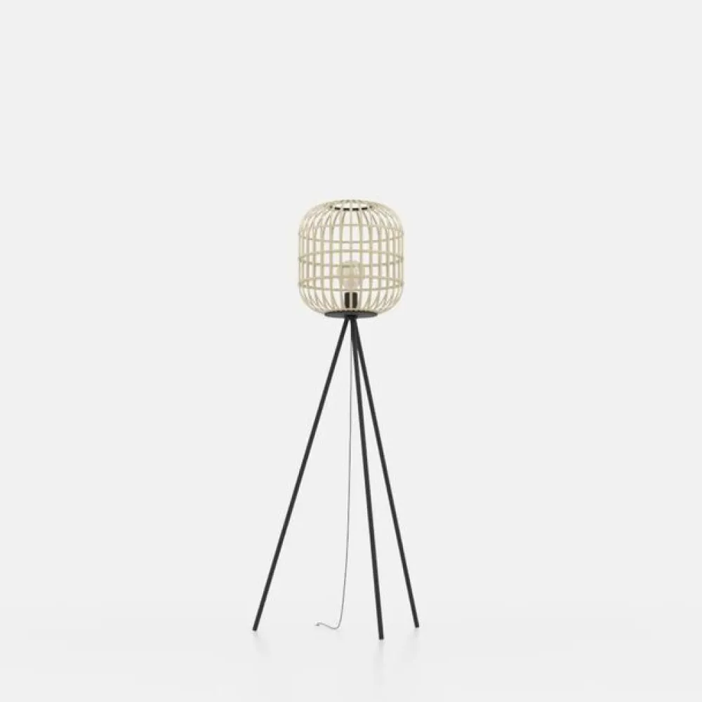 EGLO Gulvlamper|Gulvlamper > Bordesley gulvlampe, trefod, med træskærm