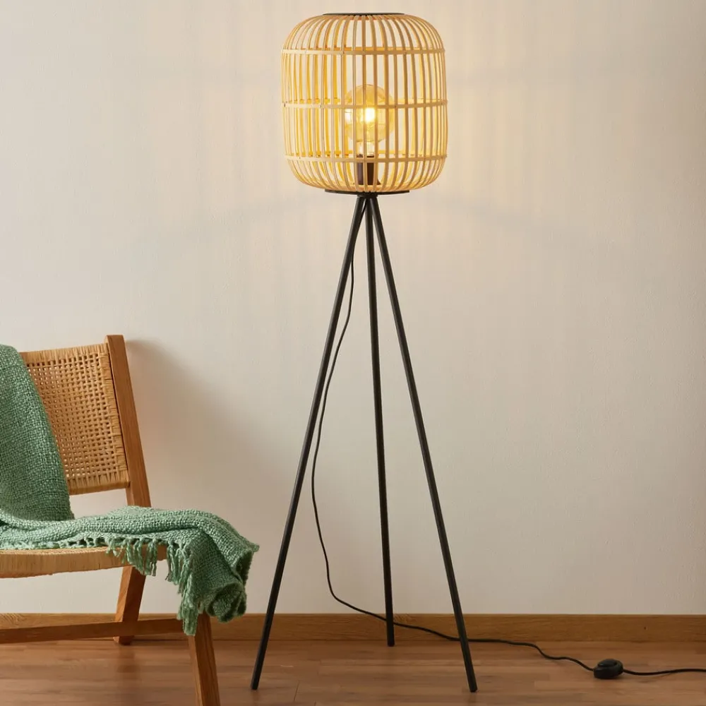 EGLO Gulvlamper|Gulvlamper > Bordesley gulvlampe, trefod, med træskærm