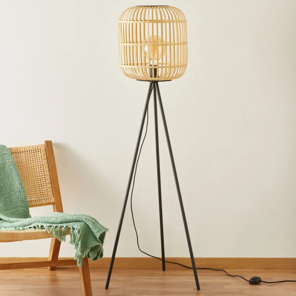 EGLO Gulvlamper|Gulvlamper > Bordesley gulvlampe, trefod, med træskærm