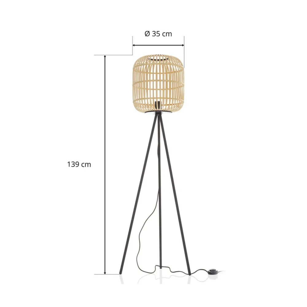 EGLO Gulvlamper|Gulvlamper > Bordesley gulvlampe, trefod, med træskærm