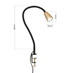Arbejdsrum/Kontor ^ ORION Bordlampe Dotty, messingfarvet, højde 65 cm, klemme, GU10