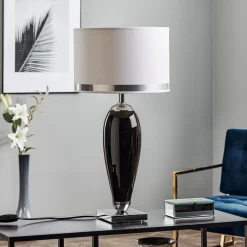 Argon Bordlamper > Bordlampe Lund, sort/hvid, højde 60 cm, tekstil