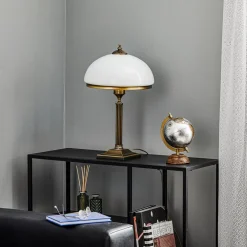 Jupiter Bordlamper > Bordlampe Petro, glas, antik messingfarve, højde 50 cm