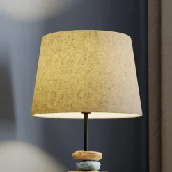 Bordlamper ^ ONLI Bordlampe Vera, stofskærm og sten-dekor, 38 cm