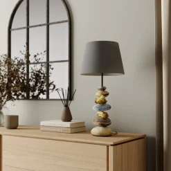 Bordlamper ^ ONLI Bordlampe Vera, stofskærm og sten-dekor, 55 cm