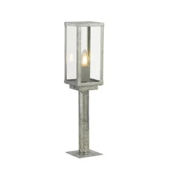 Sokkellamper ^ Searchlight Box II sokkellampe, 50 cm høj, sølv/klar, glas, IP44
