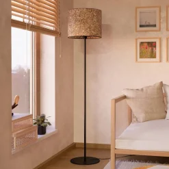 EGLO Gulvlamper > Butterburn gulvlampe, højde 162 cm, beige/grøn, metal/stof