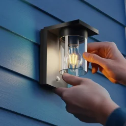 Solcelle Lampe Med Sensor|Væglampe Med Sensor ^ Calex Asti udendørs LED-væglampe, sensor, IP44, sort