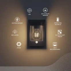 Solcelle Lampe Med Sensor|Væglampe Med Sensor ^ Calex Asti udendørs LED-væglampe, sensor, IP44, sort