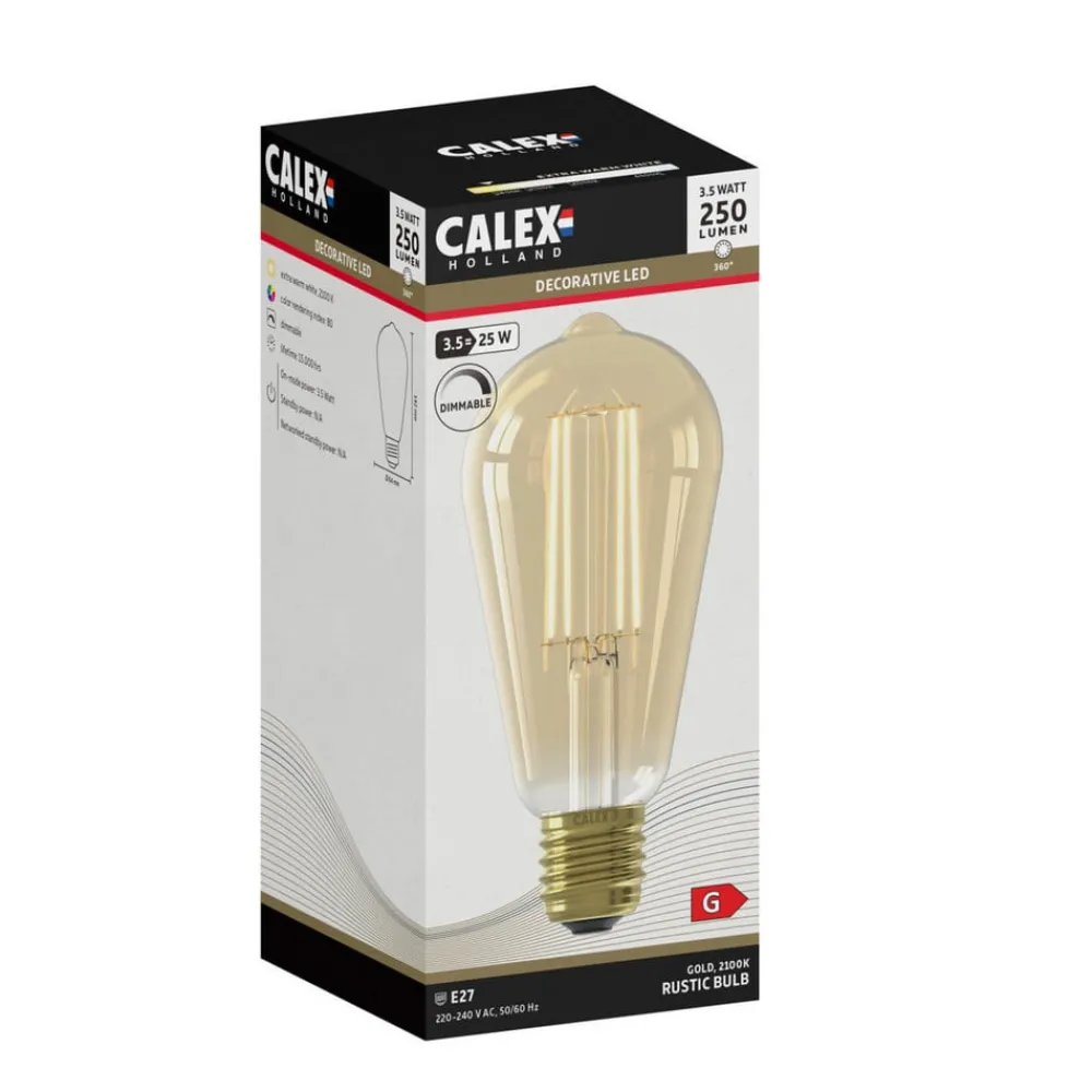 Calex Dæmpbar Led-Pære|Filament Pære > E27 ST64 3,5 W LED-filament guld 821, dæmpes