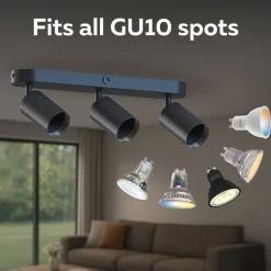 Calex Loftlamper|Loftlamper > GU10 loftspot, sort, længde 37 cm, 3 lyskilder, metal