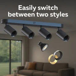 Calex Spotlights > GU10 loftspot, sort, længde 49 cm, 4 lyskilder, metal
