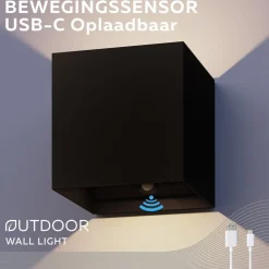 Væglampe Med Sensor|Væglamper ^ Calex LED genopladelig sensor udendørs væglampe, op/ned, sort