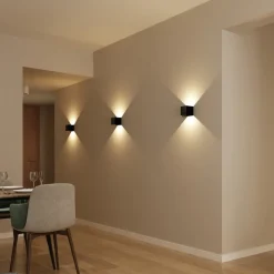 Væglampe Med Sensor|Væglamper ^ Calex LED genopladelig sensor udendørs væglampe, op/ned, sort