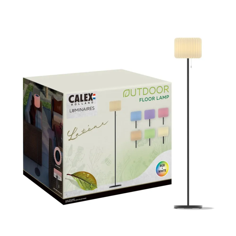 Solcellelamper ^ Calex LED-solcellegulvlampe, IP44, trækafbryder