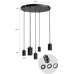 Calex Pendellamper > Retro pendellampe, rund, 5 lyskilder, sort
